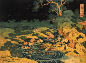葛飾北斎 Painting - 知恵の海から甲斐国でトーチライトで釣り 1833年 葛飾北斎 浮世絵